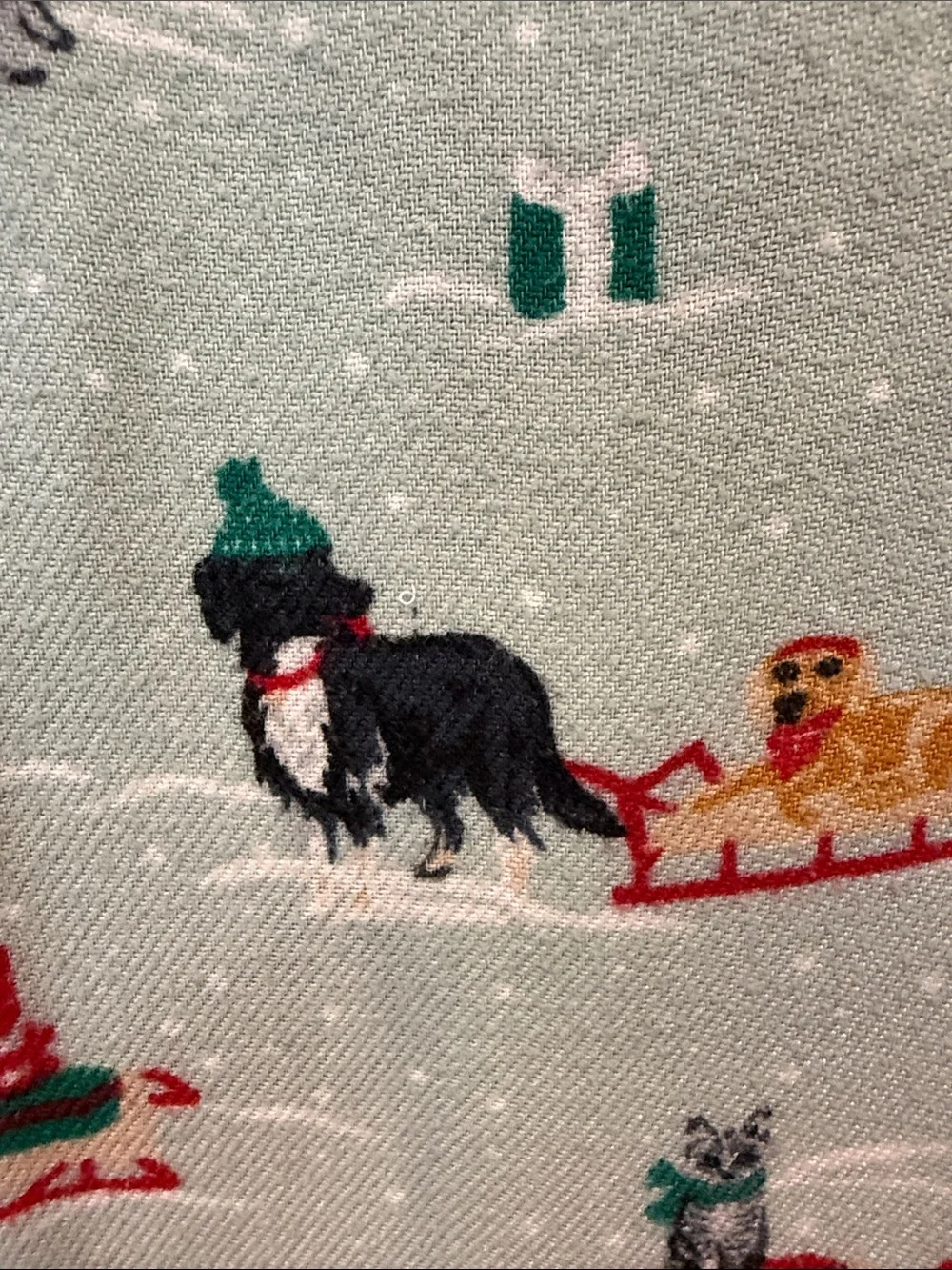 Lands’ End Holiday Dog Print Girls Long Sleeve Nightgown in Sage Green